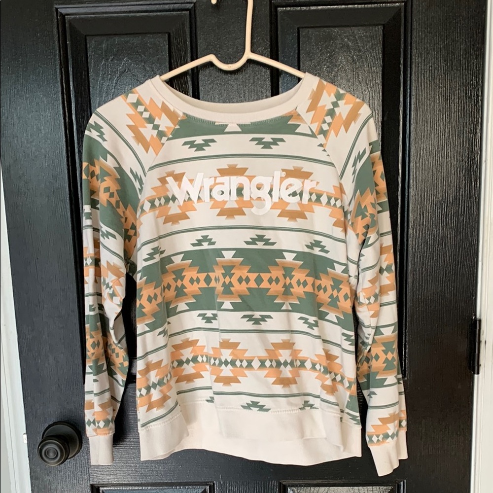 Wrangler Women's Geometric Sweater - Green and Tan
